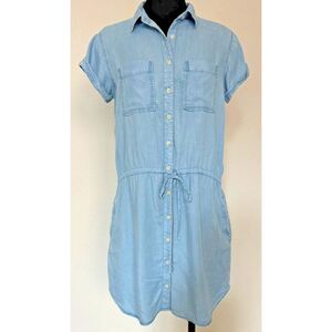 Thread Supply Chambray Shirt Dress Medium Drawstring Waist Tencel Pockets Beachy